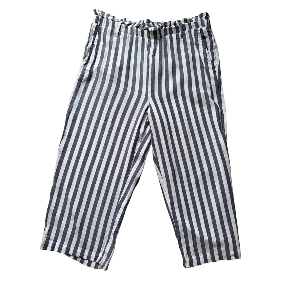 Fever Blue White Striped Coastal Nautical Wide Leg Boho Beachy Palazzo Pants XL